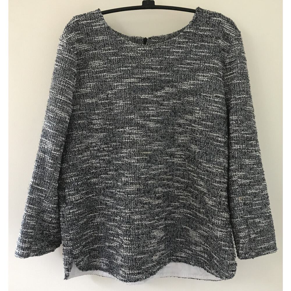 Ann Taylor Boucle Knit Cotton Blend Heather Gray Blouse Top Medium 41"
